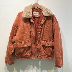 Pull&bear corduroy fleece collar jacket in rust (SZ L)